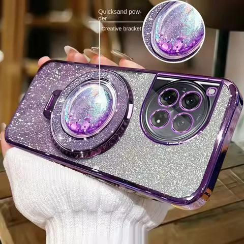 For OnePlus Ace 3 2 Pro Case Soft Bling Glitter Quicksand Ring Stand Protective Back Cover For OnePl