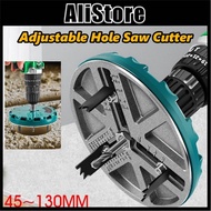 ALi Woodworking Hole Opener, 45mm-130mm Adjustable Punching Saw Tool, Wood Drywall Plastic Plywood H