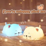 1pc Cute Silicone Cat Shaped Night Light, Tap To Change 7 Colors, Soft Silicone Material, Suitable A