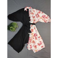 Vietnam Style Collar 2 Tone Colour Floral Dress / 衬衫式双色全身花裙