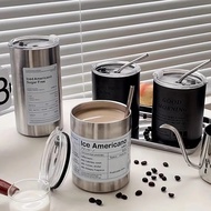 600ml Iced Coffee Cup Americano Coffee Bottle with Straw Insulated Cup Stainless Thermos