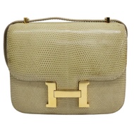 黃色 蜥蜴皮 Constance 18 肩背包 金釦 ○W刻 (附皮証/変色)【HERMES 愛馬仕】