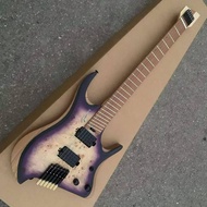 Grote 6สาย Headless Fanned Fret สีเหลือง Burl เมเปิ้ล Top กีต้าร์ไฟฟ้ากีตาร์มืออาชีพ