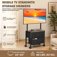 Rolling TV Cart with Storage Drawers - Movable TV Stand for 23-60 Inch TVs, Mobile TV Bracket