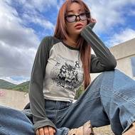 Figure & Slogan Graphic Raglan Sleeve Crop Tee THE MEANING OF LIFE IS TO HAVE A GOAL OF YOUR OWN AND