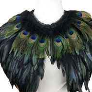 [7342] Feather Shawl Chicken Feather Scarf Metal Green Cock Feather Scarf Chicken Feather Fake Colla