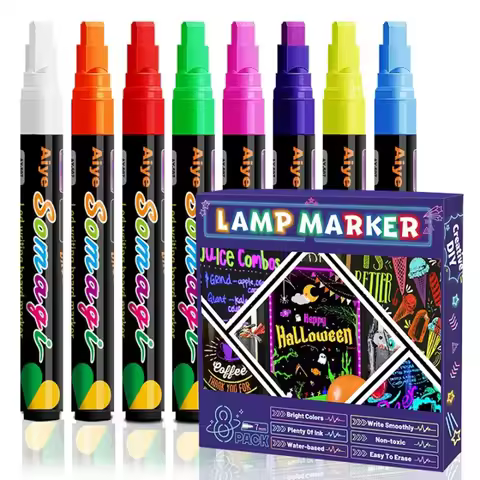 Liquid Erasable Chalk Markers Pens 8 Colors 7mm Washable & Wet Erase Neon Art Makers for Blackboard 