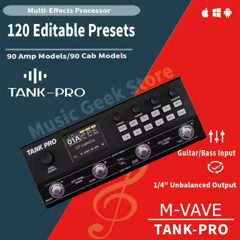 M-VAVE TANK PRO Multi-Effects Processor, 120 Presets, 90 Amp+90 Cab, 300+ FX, 150s Looper, 60 Drums,