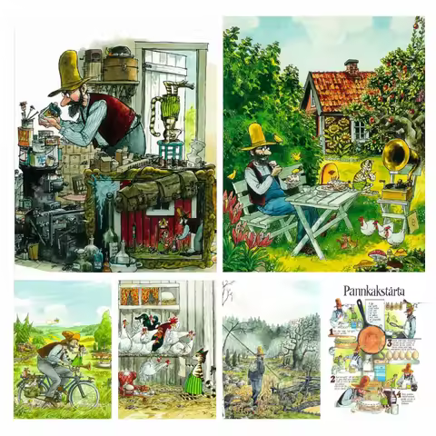 Diy 5D Full Diamond Painting Swiss Art Pettson and Findus Mosaic Rhinestone Cartoon Wall Poster Cros