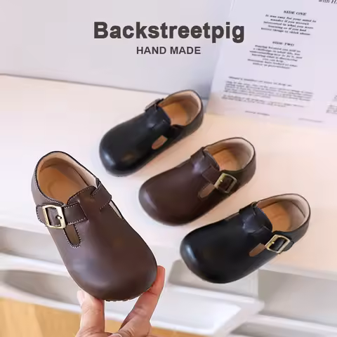 Children Leather Shoes Girls Genuine Leather Shoes Boys British Style Soft Sole Casual Shoes Size 23