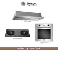 Bertazzoni Professional 78cm 2-Burner Glass Gas Hob + Oven + Hood Bundle (P782BPROGNE + F605PROEK + K90TELXA)