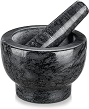 Velaze Pestle and Mortar Marble Pestel &amp; Mortar Small Premium Solid Stone Grinder Polishing for Herbs Spice Guacamole Garlic Pesto Ginger Root 12.5×9cm