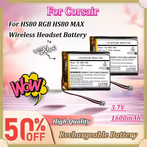 For Corsair HS80 RGB HS80 MAX Wireless Headset Battery 3.7V 1600mAh Rechargeable Li-Polymer Replacem