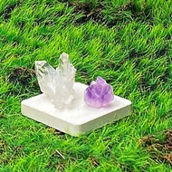能量擺飾-天然原礦可愛小白水晶簇 紫晶骨幹晶花套組 療癒 開運