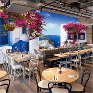 Custom Mural Wallpaper 3d Mediterranean Seaside Street View Extended Space Photo Wallpaper Cafe Rest