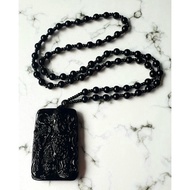 Black Obsidian Guan Gong,  Kuan Gong, Guan Yu Beaded Pendant/Necklace [P32]