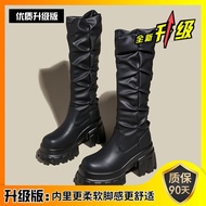 Autumn and Winter Ruched Pile Style Boots Female Thick Bottom Chunky Heel Tall Knight Boots Small Ma