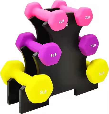 6-Piece Neoprene Dumbbell Set with Stand: 2/3/5 lb Weights for Home Workouts