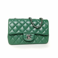 CHANEL CF口蓋包大Mini20綠色羊皮28開銀扣肩背包