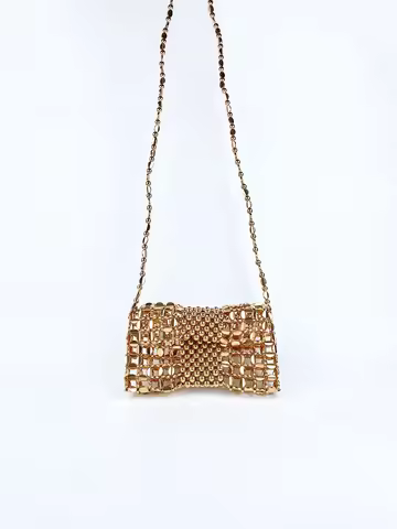 New niche design gold woven chain mobile phone zero wallet crossbody women's handmade beaded woven c