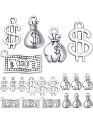 20/50 Pieces Antique Silver Dollar Sign Pendant Hidden Alloy Money Bag Pendant $100 Bill Pendant DIY