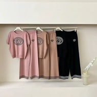 N71B4 Versace Inspired 2025 New Style Printed Knit Set for Women - Short Sleeve Top & Bottom