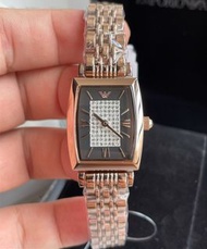 代購Armani手錶女生 阿瑪尼手錶 方形玫瑰金色鋼鏈錶 鑲鑽時尚防水女生腕錶 小直徑氣質精緻百搭女錶AR11407