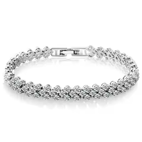 Chain-link tennis bracelet, Roman chain bracelet, women's zircon crystal diamond-encrusted fashion j