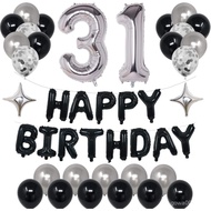31st Black Silver Birthday Party Decorations for Men Women, Happy 31 Birthday Party Supplies with Bl