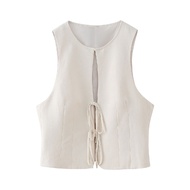 Woman beige front strap top/beige sleeveless front strap top