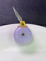 純天然 A 貨翡翠玉吊墜 平安扣吊墜  紫羅蘭  水頭好  18k 金鑲嵌