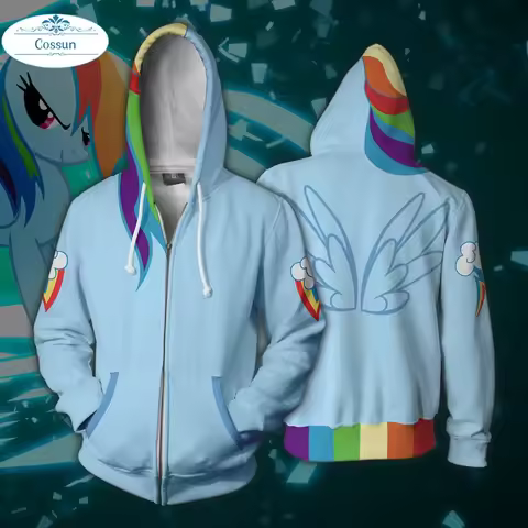 Rainbow Dash Cosplay Costumes Princess Luna Hoodie 3D Print zip Hoodie Sweatshirt Mens Women Animati