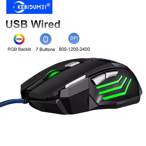 KEBIDUMEI 7 Buttons Wired Mouse 2400DPI Gaming Mouse RGB Backlit Mouse Plug and Play For Computer La