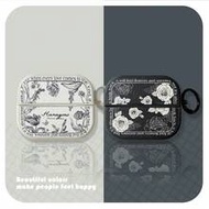 เคสหนังลายดอกไม้ขาวดำคลาสสิกสไตล์วินเทจ ใช้งานได้กับ AIRPODS 1/2/3/4/Pro/Pro2 และหูฟัง Galaxy Buds 3