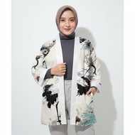 Kimono Haori Polyester White Ink Crane PremiumKimono Haori Polyester White Ink Crane Premium
