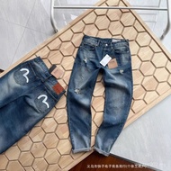 EVISU Trousers Spring Autumn New Style Jeans Men's Seagull Ripped Heavy Industry Washed Narrow-leg C