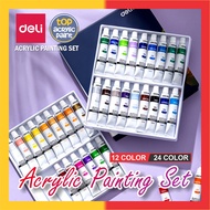 Deli 12/24 Colors Acrylic Paint Set 12ml Tube Acylic Paint for Painting Colouring Canvas
