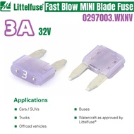 100PCS Littelfuse 3A 32V Fast-Acting MINI Blade fuse LF 32Vdc 2Amp 0297002.WXNV Violet Transparent s