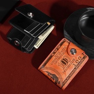 Mens Front Pocket Leather Wallet – 100 Dollar Bill Money Clip, 2 Photo Slots, RFID Protection Large 