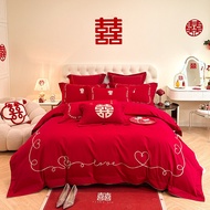 Perkahwinan mewah Gaya Cina Set Empat Keping Sulaman Merah Cerah Sarung Kuilt Mahar Perkahwinan Cada