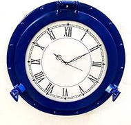 Better Buy Handicraft Antique Marine 20" Blue Ship Porthole Clock Nautical Wall Mounted Clock Home Decorative