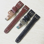 22mm Brown Black Men Genuine leather With Rivet Watchband Replace For IWC Big Pilot Deployant Clasp Watch Strap Bracelet Tools