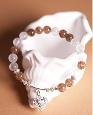 心之光 - 6mm黑金超七白玉髓配925純銀心型吊咀設計手串