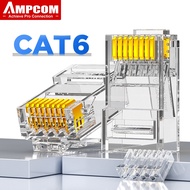 AMPCOM CAT6 RJ45 Modular Plug Connector: UTP 50μ Gold-Plated Split-Type 8P8C Crimp End for Ethernet