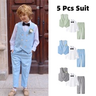 Kids Boys Formal Suit Baby 5Pc/4Pc Spring Tuxedo Vest Shirt Pants Set Birthday Wedding Party Costume