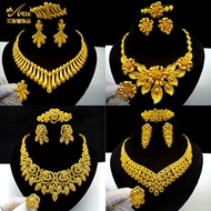 Dubai Jewelry 24k Gold-plated Bridal Jewelry Set Necklace Earrings Middle East Dubai Gold Wedding Je