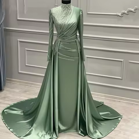 Customized Arab Dubai Evening Dress High Collar Shiny Glitter Mermaid Ball Dress Special Occasion Pa