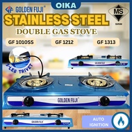 [SIRIM] Golden Fuji Stainless Steel Double Gas Stove | Auto Ignition | GF‑1010SS / GF‑1212 / GF‑1313