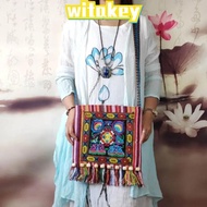 WITAKEY Women Shoulder Bag, Tassels Hmong Tribal Ethnic Message Bag,  Vintage Embroidery Tapestry Fa