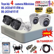 [HCM][Trả góp 0%]Trọn bộ 4 camrea 3.0MP DS-2CE56F1T-ITM + DS-2CE16F1T-IT + DS-7104HQHI-K1